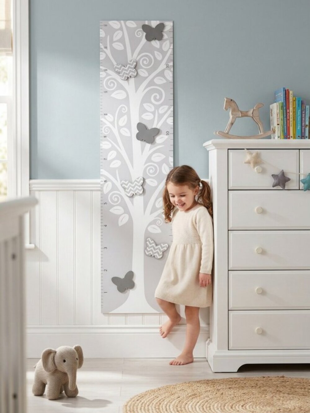 Brewster Silhouette Tree with 3D Butterflies Growth Chart Wall Decal